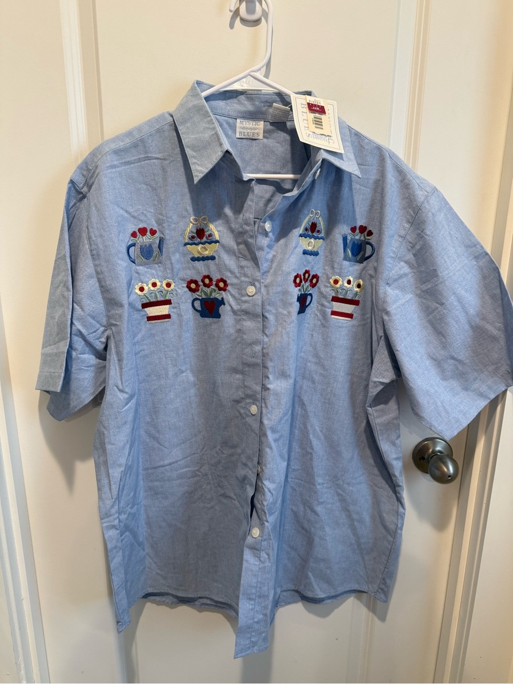 Mystic Blues Embroidered Garden Button Up Shirt NWT Plus Size 22W